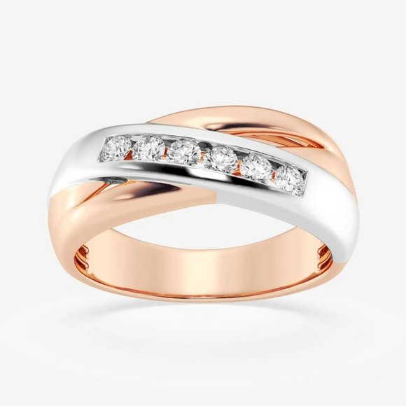 2/5 ctw Round Lab Grown Diamond Men's Crossover Channel Set Wedding Band - Picture 5 of 6